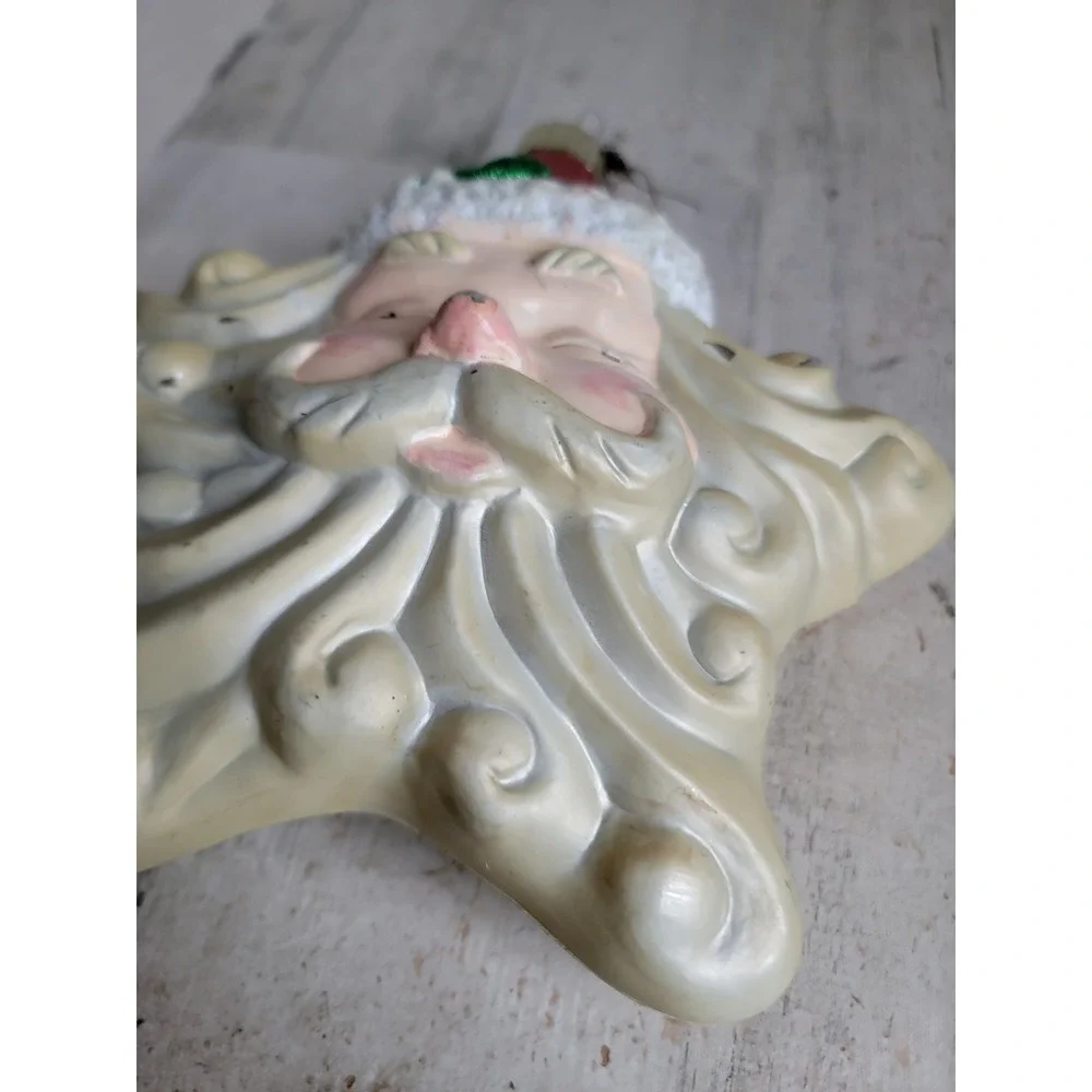 Santa AS IS vintage star large ornament blow mold Xmas mistletoe glitter unique